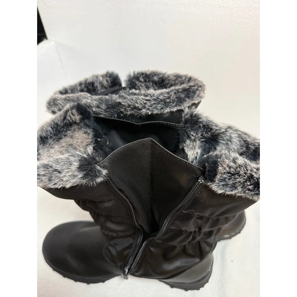 Totes Henrique II Snow Boots Women Size 10 Black Excellent Faux Fur Trim Quilted